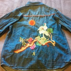 Anthropologie Holding Horses Embroidered Denim Top